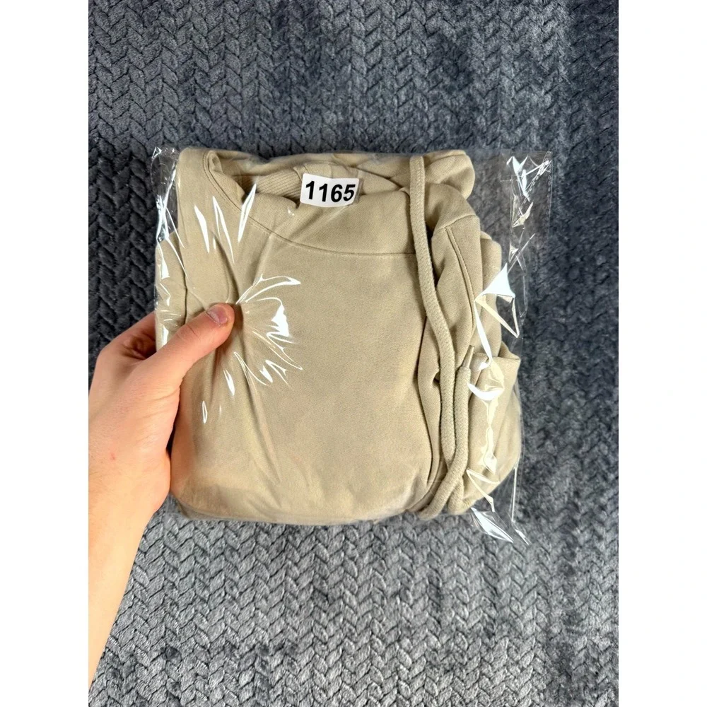 True Religion Buddha‎ Hoodie Mens L Beige Streetwear Graphic on Back Sweatshirt